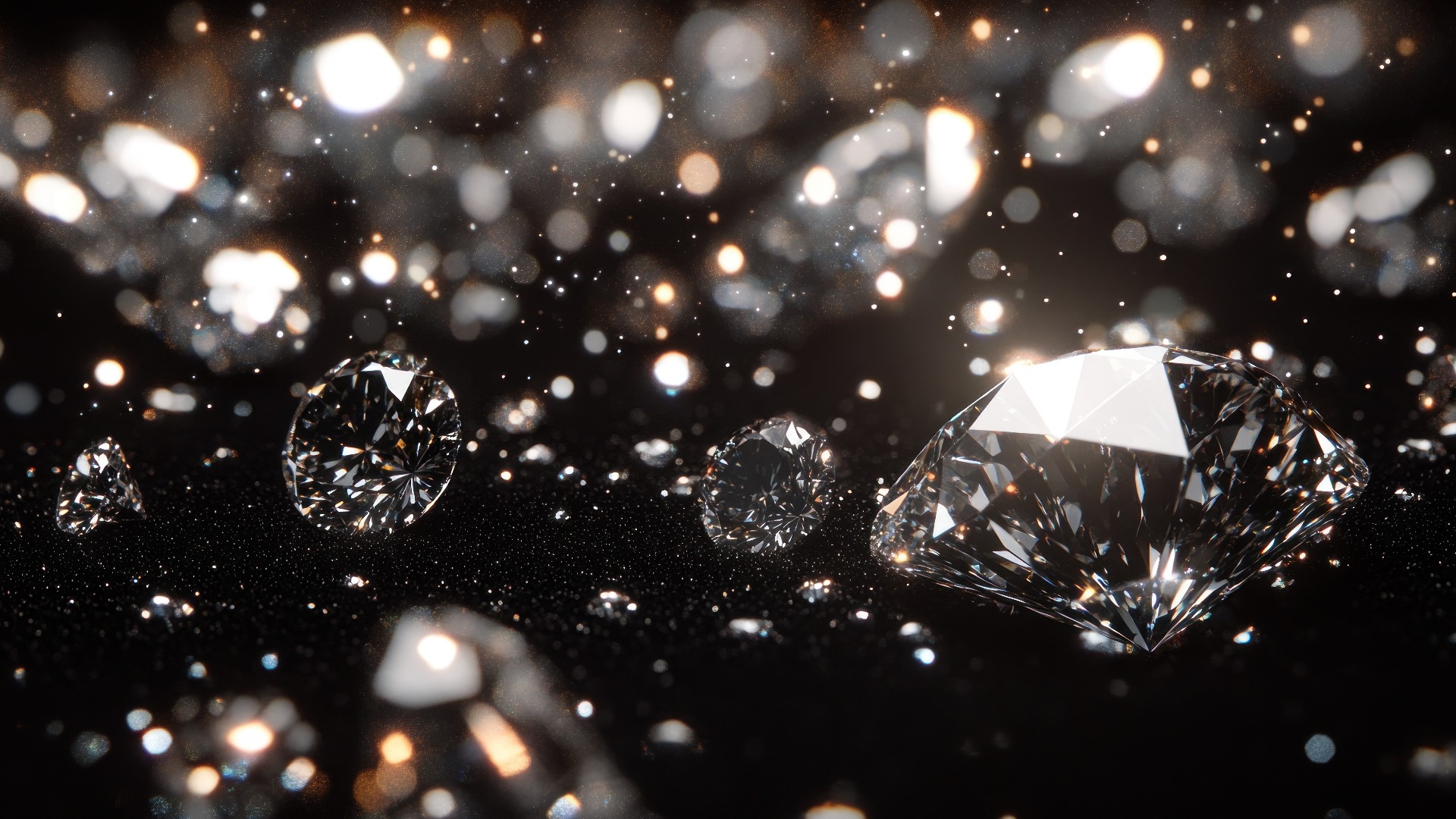 Funkelnde Diamanten auf schwarzem Hintergrund mit schimmernder Textur